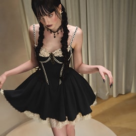 【中国直邮】 HSPM 新款法式小黑裙鱼骨吊带裙连衣裙生日轻礼服蓬蓬裙 暖冬黑 短款 XL