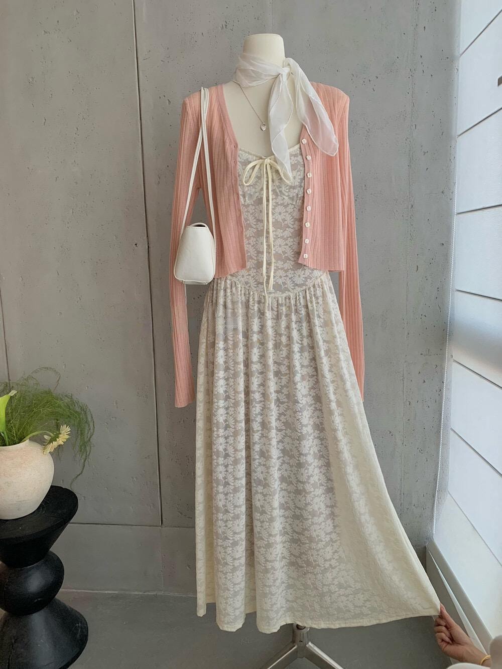 【加拿大直邮】 加拿大 SCENARIO 花漾柔纱蕾丝两件套连衣裙  S-M码 奶油色 乳白色 S