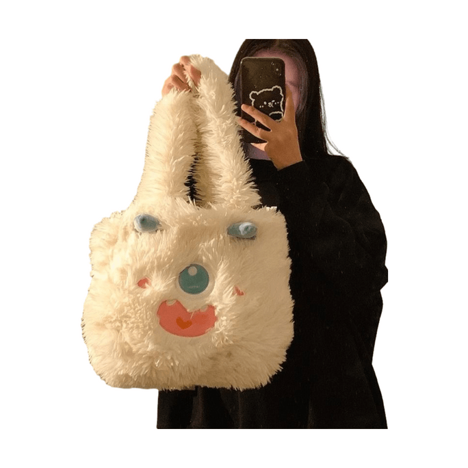 Cute Cartoon Monster Bag Large Capacity Girls Shoulder Handbag 1PC White