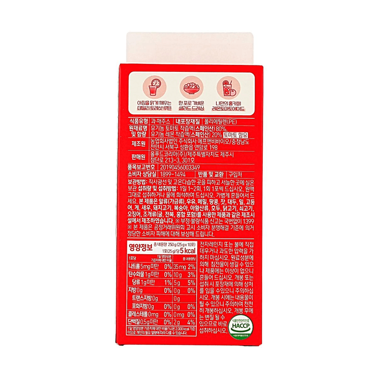 100% NFC Organic Lemon Tomato Juice,10 Sticks 8.81 oz【Sugar Free No Additives】【TorreShot】【Olive Young Limited】 6