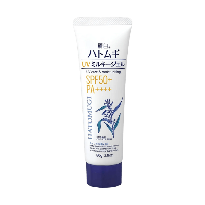 레이하쿠 하토무기 UV 밀키 젤 SPF50+ PA++++, 율무씨 추출물이 함유된 가볍고 촉촉한 UV 젤 선크림, 76ml