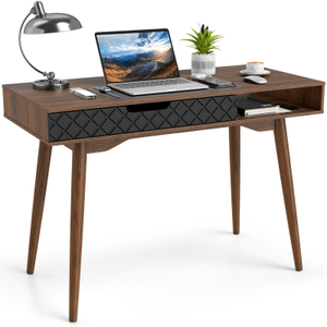 42.5 Inch Mid-Century Modern Computer Desk With Drawer And Open Compartment-Brown