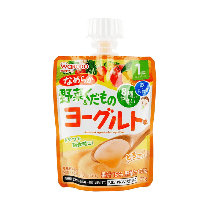 日本WAKODO和光堂 果冻泥吸吸乐 乳酸菌饮料 蔬菜酸奶味 70g 适合1岁+