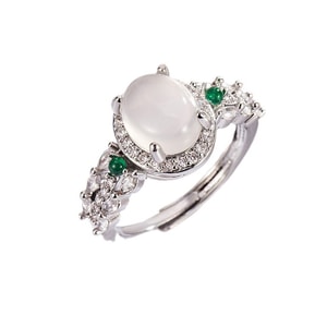 [중국 직송] HSPM 프랑스 스타일 화이트 칼세도니 옥 반지, 여성용, 우아하고 세련된, 고급 럭셔리 인덱스 핑거 반지, 1개, 화이트 칼세도니 다이아몬드 반지, F