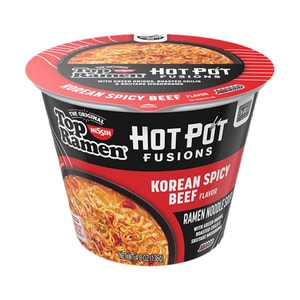 Top Ramen Hot Pot Fusions, Korean Spicy Beef Flavor, 4.8 oz【Shareable Bowl, Microwave Ready】