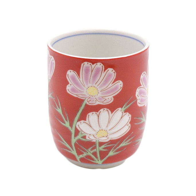 日本手工制作的九谷烧茶杯(秋英2.7英寸 x 2.7英寸)