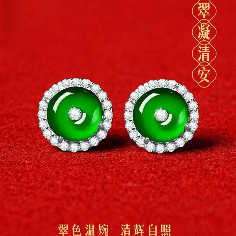 中国直送】故宮文化創作用 故宮新着翡翠ピアス 天然氷種玉石純銀