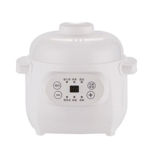 US Standard 110V Mini Electric Stew Pot – 1L Small Capacity, White Ceramic Inner Pot, 5 Cooking Menus, 9.5H Preset, Baby Food/Bird‘s Nest/Soup, White – 1 Set