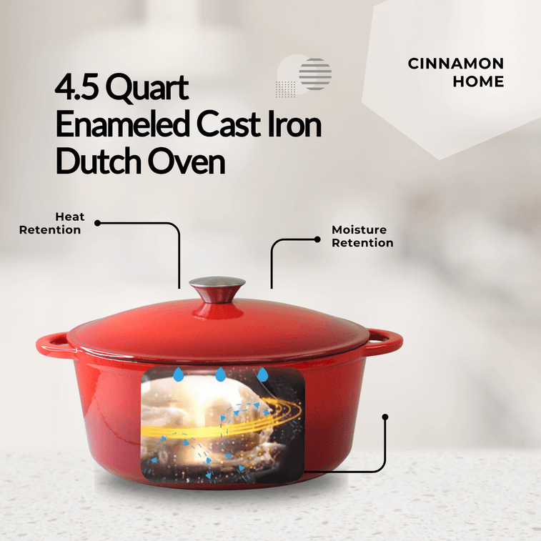 Sinamon 鋳鉄製ホーロー鍋、26cm (4.5QT)、グラデーションレッド、多機能家庭用シチュー鍋/スロークッカー/ブレイザー/シチュー鍋、自然マイクロ圧力調理、すべてのオーブンに対応 3