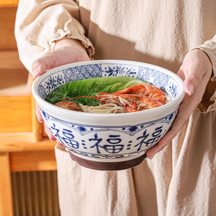 Underglaze Ceramic Noodle Bowl Red Fu 8.5 Inches 1 Piece Soup Bowl Chinese Style Fu Character High Foot Bowl Household Restaurant Conical Bowl 3