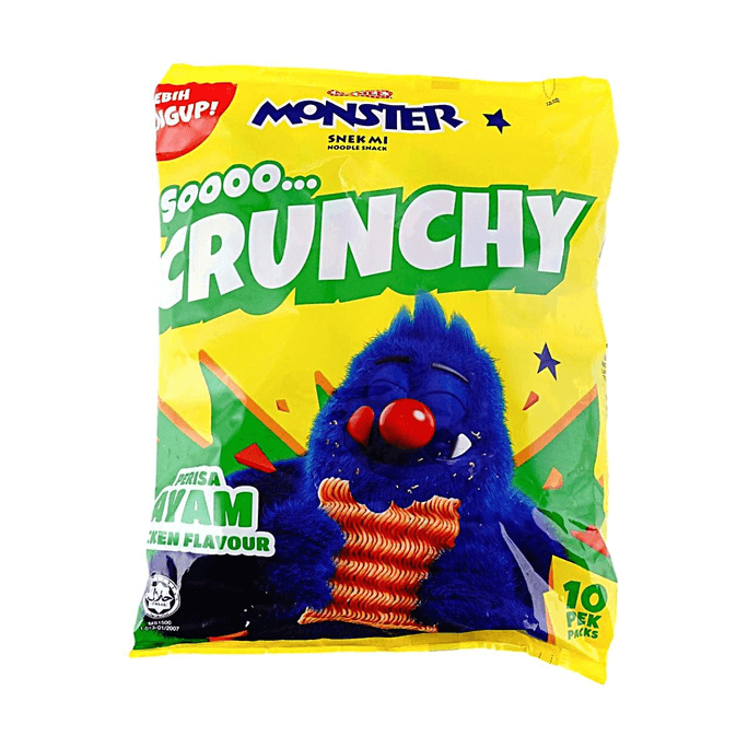 Monster Chicken Flavored Noodle Snacks, 10 Pack, 7.05 oz【Classic Crush-and-Eat Snack】