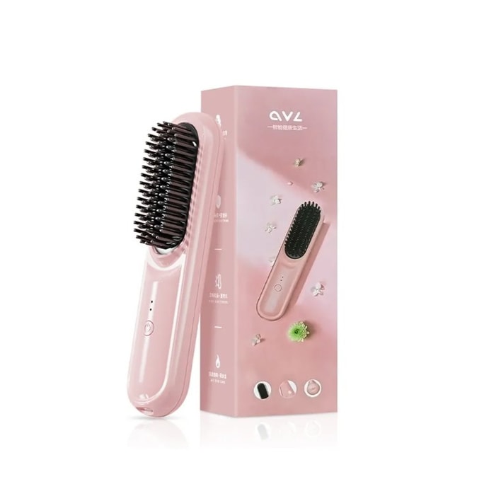 Wireless Hair Straightener Brush Dream Pink—50 Million Negative Ions + Long-lasting Styling