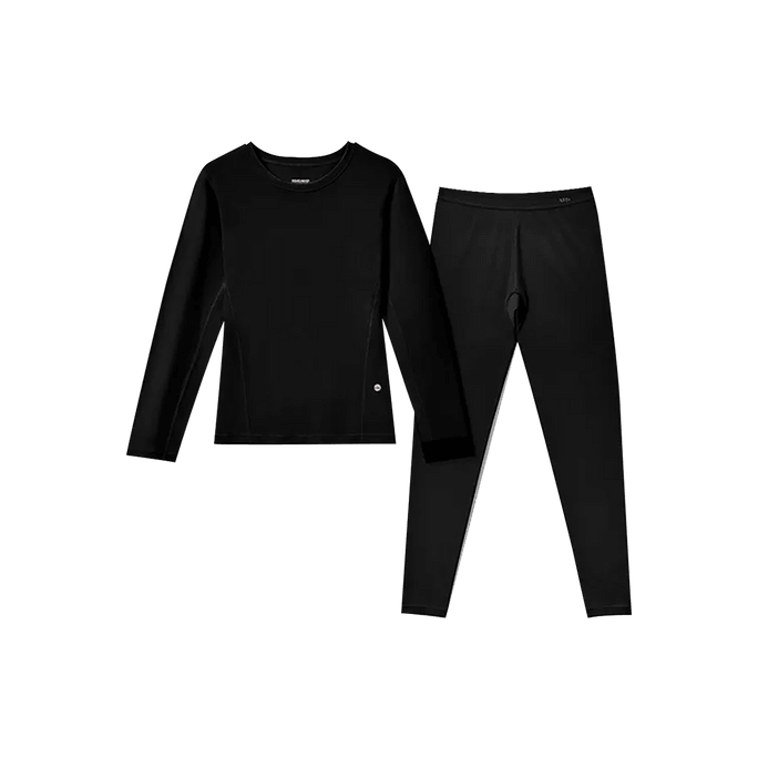 Women's Crew Neck Long-Sleeve Heattech Thermal Underwear Layer Set for Cold Weather 0°C-10°C Black Size M