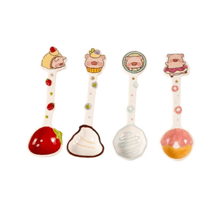 &lulu Pig Collaboration: Cute Ceramic Spoons—Stylish Serving Spoons, Small Soup Spoons, And Personal Yogurt Spoons (Set Of 4)
