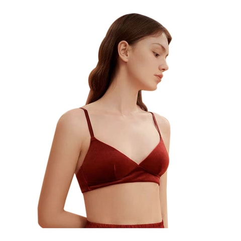 Real Silk No Underwire Velvet Sexy Triangle Bras NZFBD306# Caramel Red S