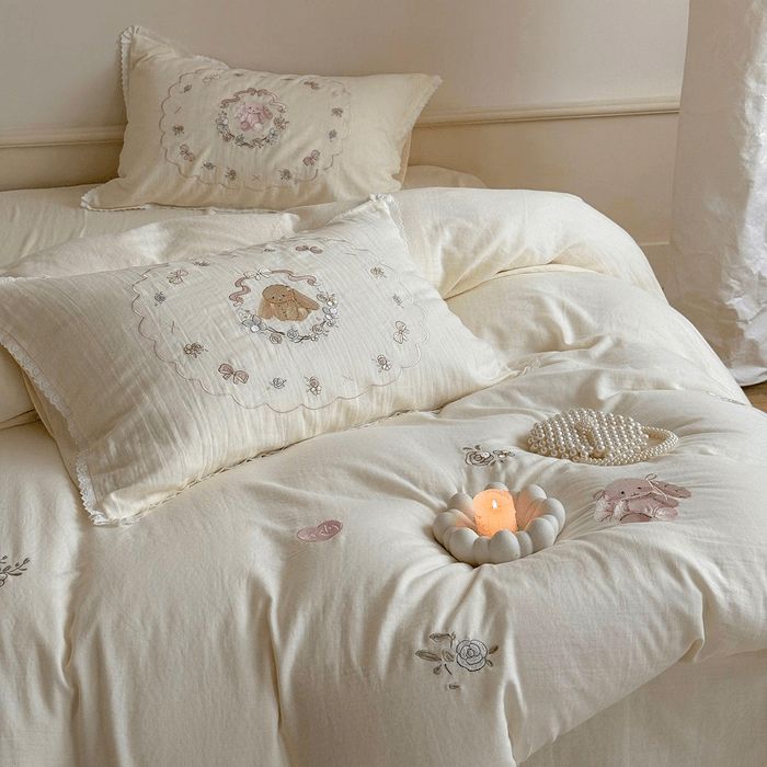 Cottagecore Bunny Bedding Set White-Double