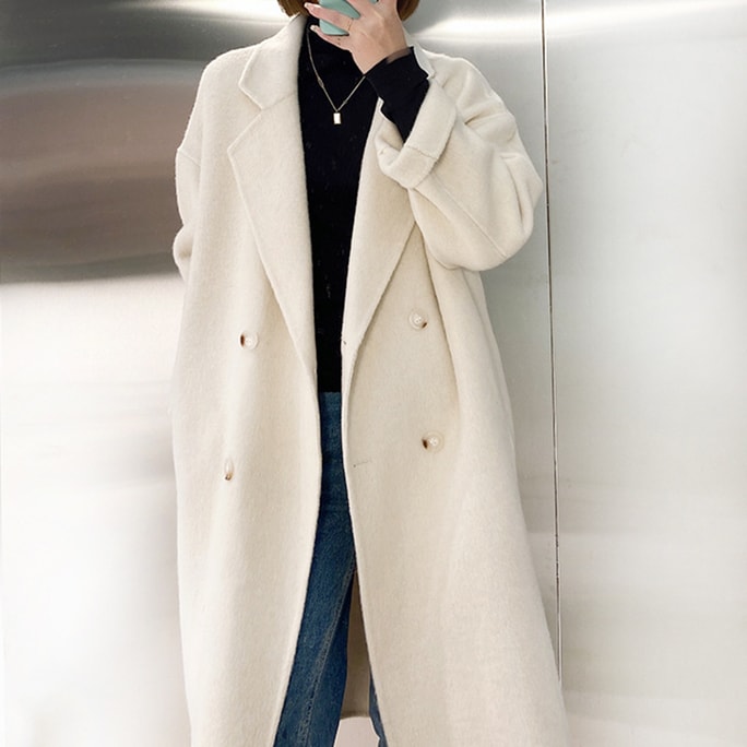 Double Breasted Loose Double-Sided Wool Coat Jacket Beige S