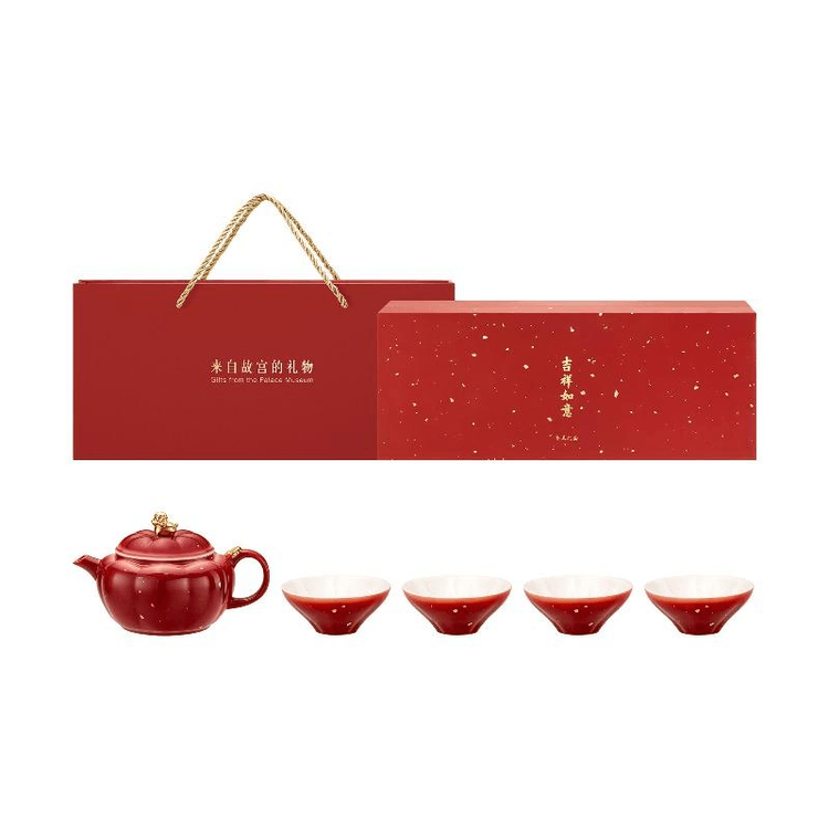 台湾 麥傳亮 作 吉祥如意壺 煎茶器セット 箱付き 中国直邮】 故宫文创吉祥如意茶具茶壶茶杯礼盒一壶四杯37.2*14.7*12.3