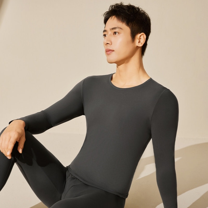 【中国直邮】 草本初色 保暖内衣套装加绒加厚打底衫秋冬男款 XL  一套装  咖色