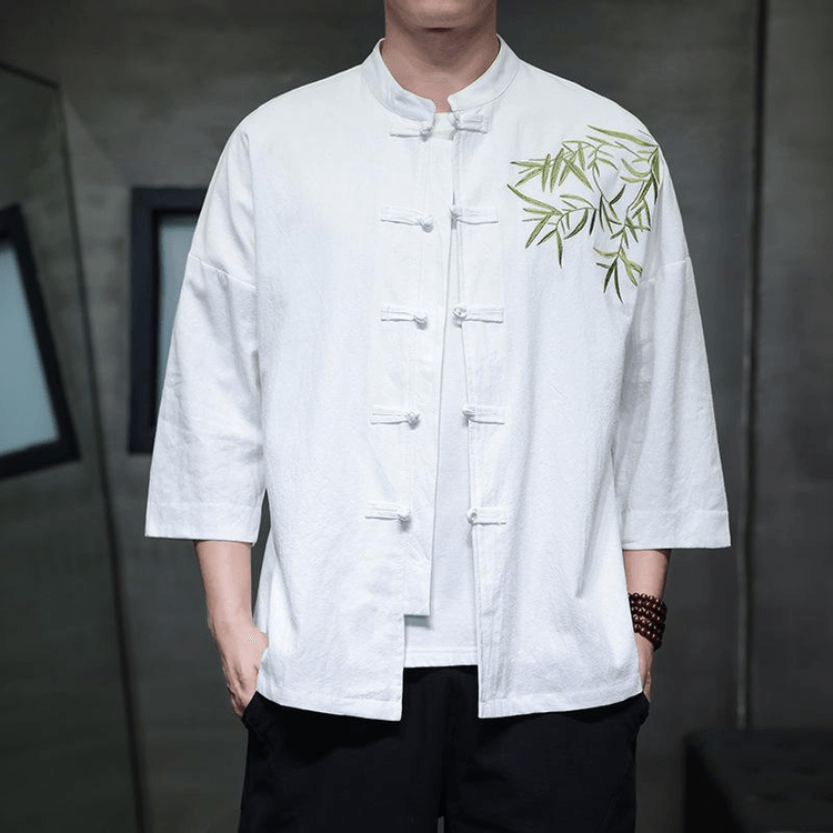 chinese dress shirt for men Men Chinese Tang Suit Top Cotton Linen Long Sleeve Shirt Kung Fu Tai Chi Casual