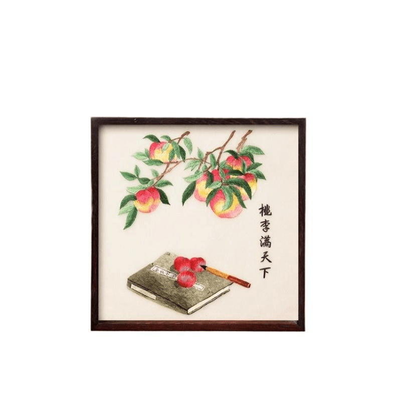 中国直送】蘇州刺繍 ハンドメイドシルク刺繍工芸品 桃の花と本の