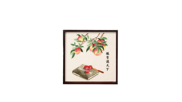 中国直送】蘇州刺繍 ハンドメイドシルク刺繍工芸品 桃の花と本の