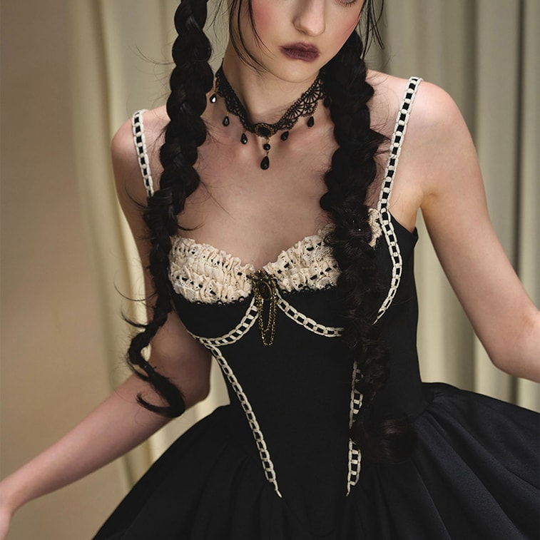 French-Style Little Black Dress, Boned Cami Dress, Birthday Cocktail Dress, Puff Dress Warm Winter Black, Cropped L 5