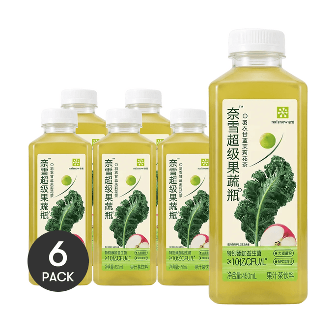 슈퍼 과일 & 채소 음료, 케일 & 자스민 과일차, 446ml * 6팩【식이섬유 풍부】