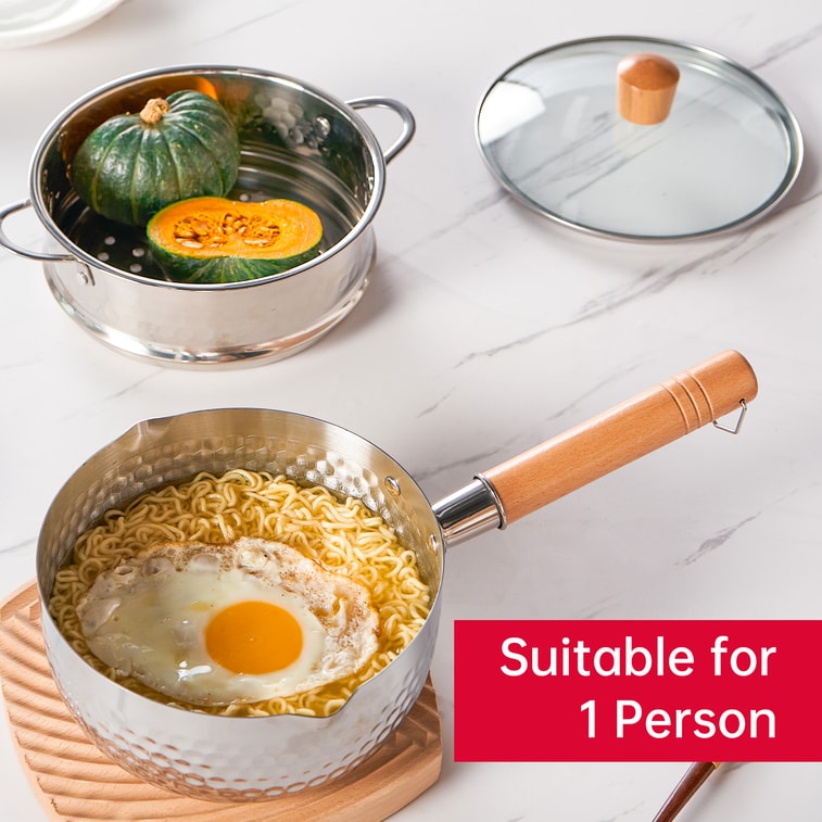 30CM Lightweight Carbon Steel Wok for Women Uncoated Carbon Steel Pan and 18CM Stainless Steel Pan Set For Gas & Induction 8