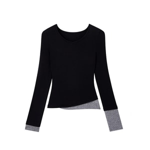 Tencel Wool Lyocell Long-sleeve V-neck Slim-fit Warm Autumn Base Layer Top Classic Black Size XL