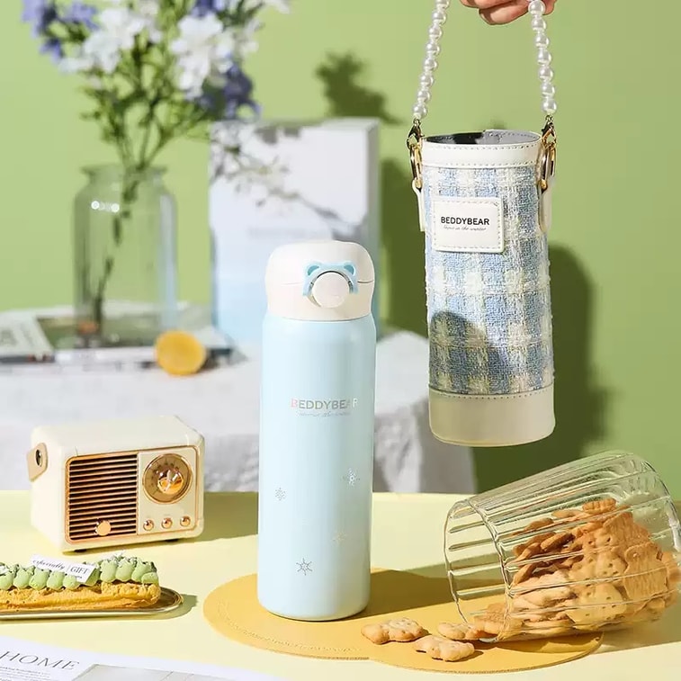 Portable Water Bottle with Tweed Carrier Bag and Bead Strap  470ml 6