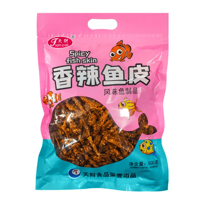 中國 直郵 天草天財即食辣魚皮脆零食500g大包裝麻辣魚皮乾蜜汁甜辣鱈魚皮海鮮小吃 500g*1包