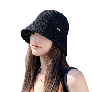【中國直郵】 HSPM 編織鏤空透氣顯臉漁夫帽防曬出遊遮陽帽 黑色 F 1個