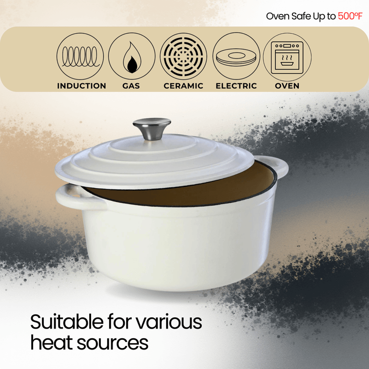 미국산 시나몬(Sinamon) 주철 에나멜 냄비 28cm(6쿼트), 무광 흰색, 프로스티드 피니시 시리즈. 천연 미세 압력 조리 방식으로 은은한 끓임과 저온 조리가 가능한 다기능 가정용 슬로우 쿠커/스튜 냄비입니다. 모든 종류의 가스레인지에서 사용 가능합니다. 6