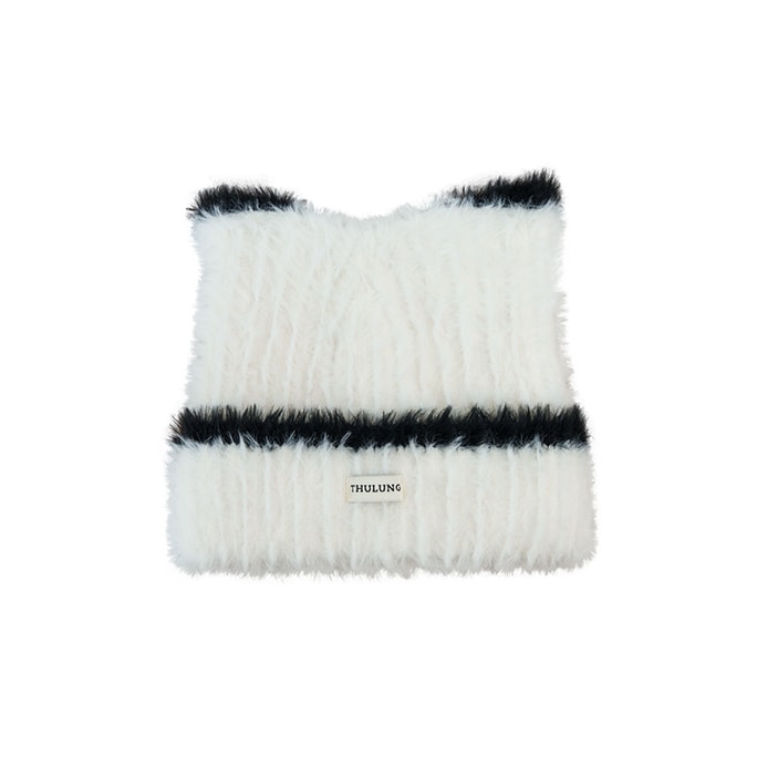 【中国直邮】 HSPM 甜美可爱猫耳朵毛绒帽女秋冬季保暖休闲头套 白色 1个