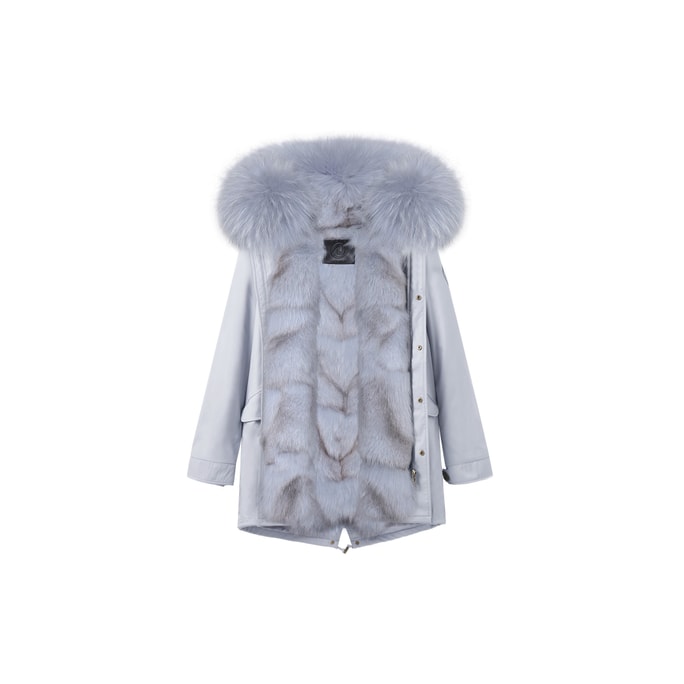 Airy Blue +Blue Snow Fox Classic Fur Parka+Multi-wear Hem L