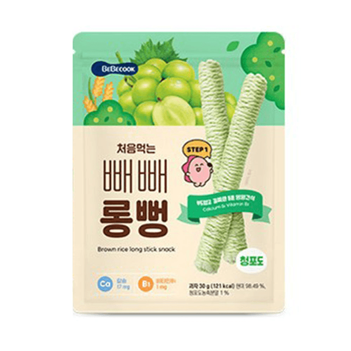 韓國BeBecook Brown Rice Long Stick Snack (Step1) Green Grape 30g