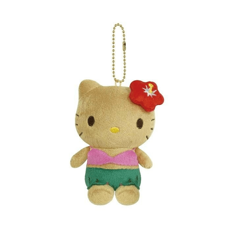 Black Hello Kitty Beach Vacation Series Plush Keychain [Hibiscus