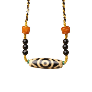 Potala Palace Three Eye Celestial Bead Xizang Rope Vase Honey Wax Agate Safety Buckle Pendant With 50 Cm