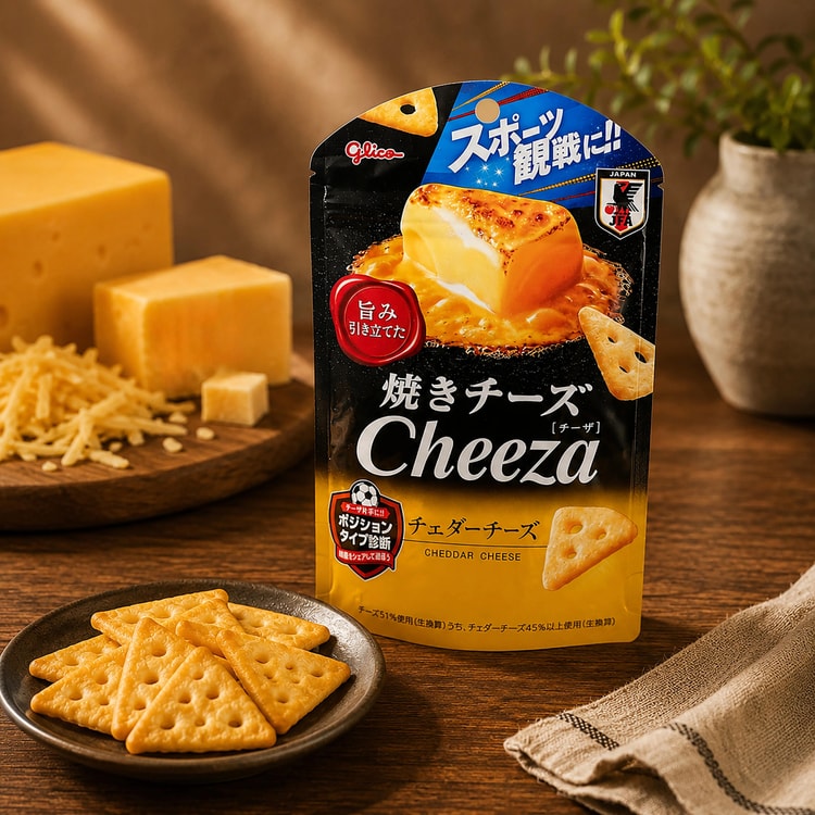 GLICO.JP Cheeza Cheddar Cheese Crackers, 1.12 oz【53% Aged Cheddar