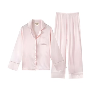 Lu Hao Spring/Autumn Ice Silk Pajamas Solid Color Pink Size L