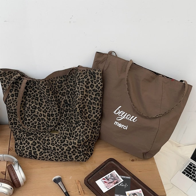 【中國直郵】 HSPM 新款小眾設計兩面背部大容量高顏值時尚托特包豹紋單肩包 1個