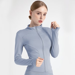 New Long Sleeved Tight Yoga Suit Slim Fit And Slimming Fitness Running Sports Jacket Gray Lake Blue S