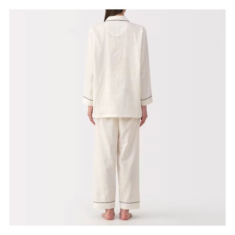 【Expédition directe du Japon】 Japon MUJI Pyjama long à manches longues en gaze double couche pour femme, confortable, respirant et doux, blanc cassé, taille S, 1 ensemble 4