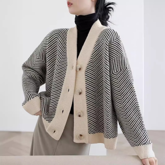 Knitted Cardigan Sweater For Autumn And Winter Apricot Color One Size Fits All