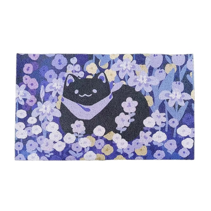 Non-slip Mat Door Mat Purple Flower Little Black Cat 1Pc