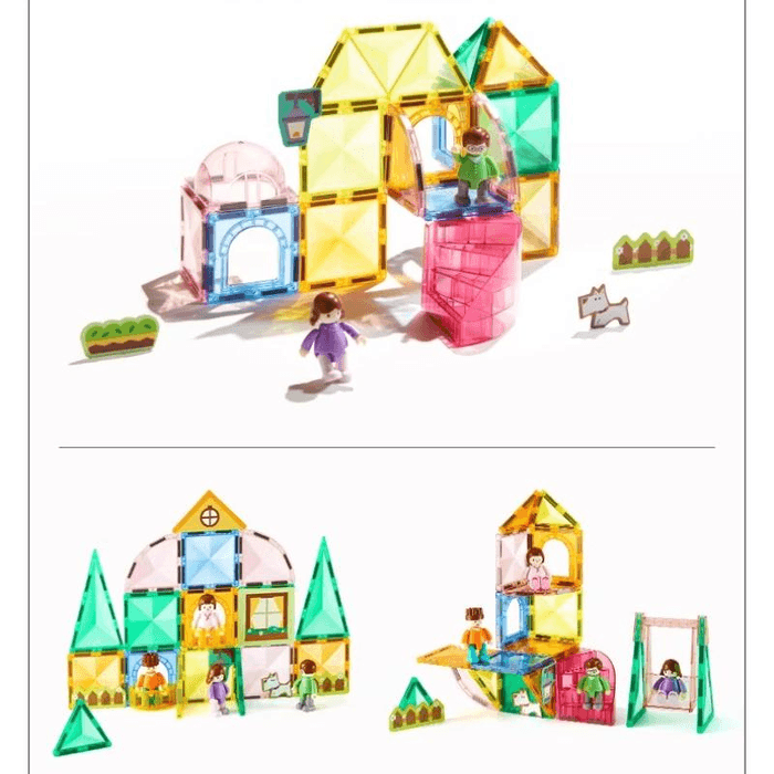 【中國直郵】 彌鹿 磁力片超級世界小車磁吸性積木兒童益智玩具32片家庭時光*1盒 3