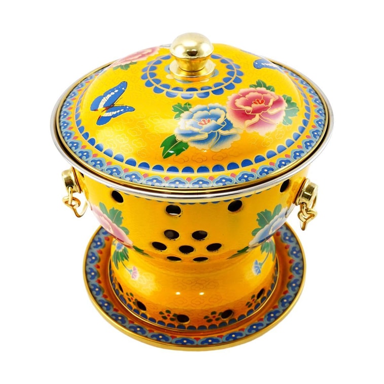 Enamel Fat Cattle Hot Pot Yellow Peony with 304 Stainless Steel Liner 7