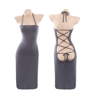 Sexy Pajamas Erotic Lingerie Uniform Ice Silk Halter Package Hip Skirt Stockings Erotic Temptation Passion Robe