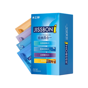 ジスボン クラシック 4-in-1 コンドーム - 長時間持続、射精を遅らせる、極薄リブ付き、多彩な体験、最大限にお楽しみください。24個入り